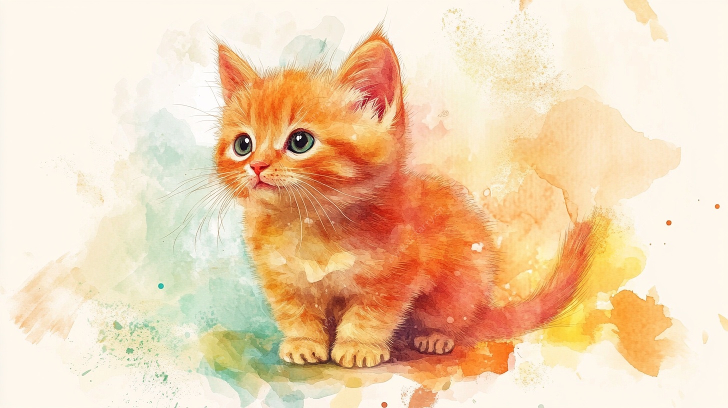 水彩风可爱小橘猫