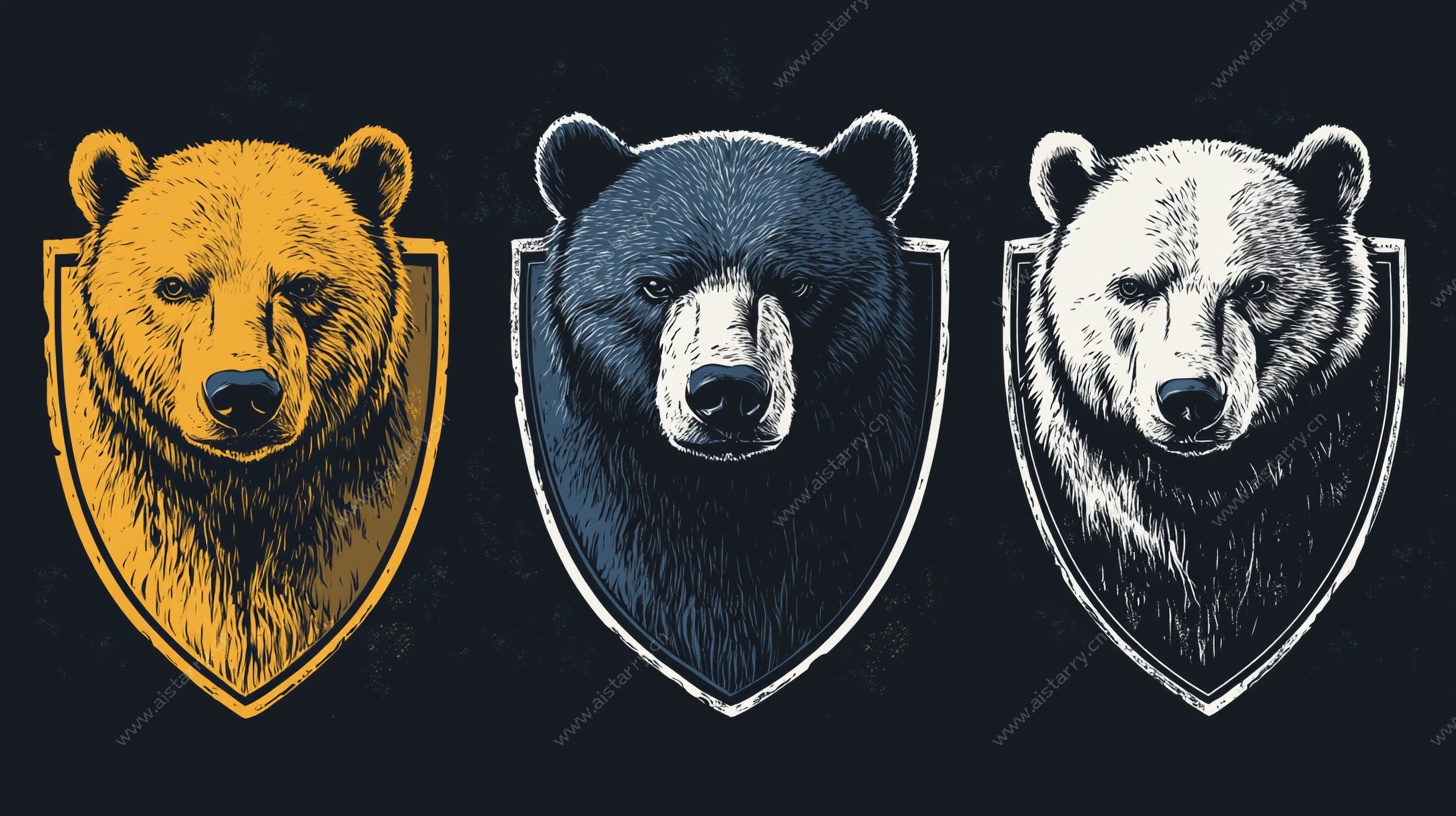 三色熊头盾牌徽章设计
