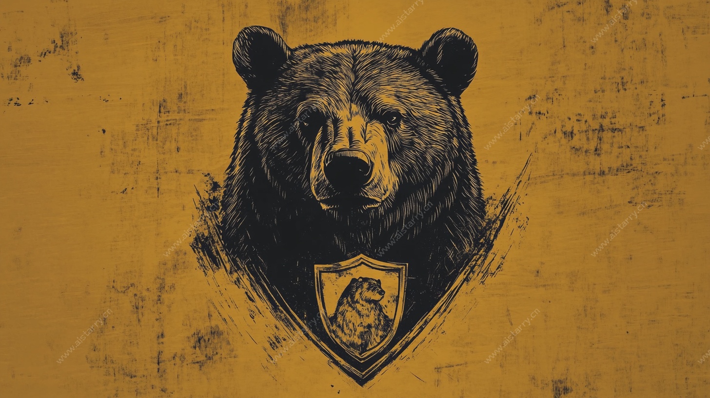 熊头徽章复古风插画