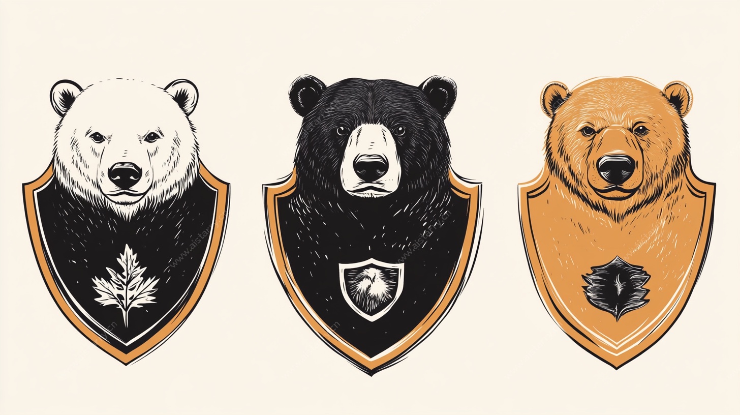 三只熊盾牌徽章插画