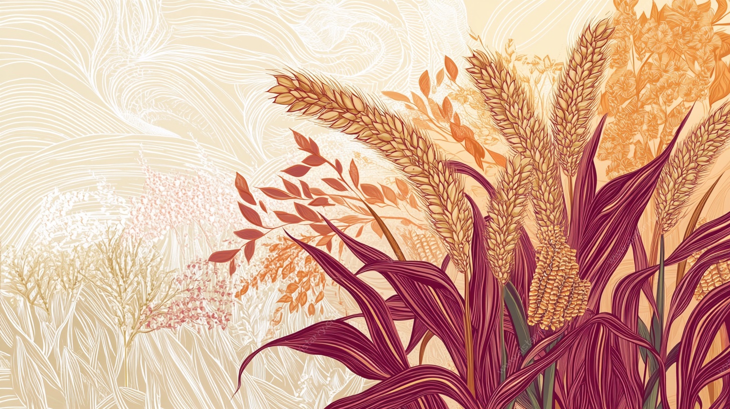 秋日麦田植物插画