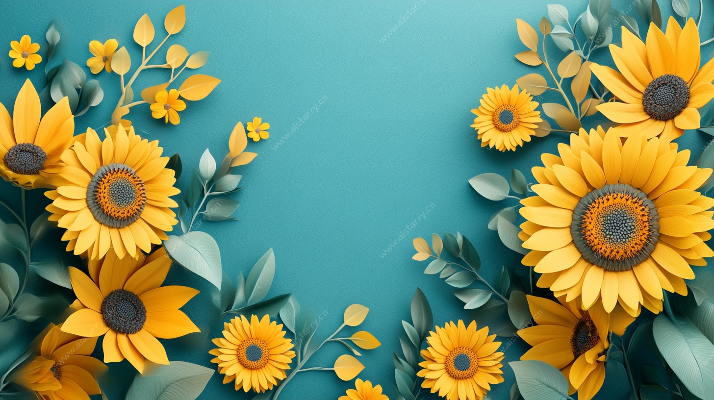 向日葵装饰的清新背景图