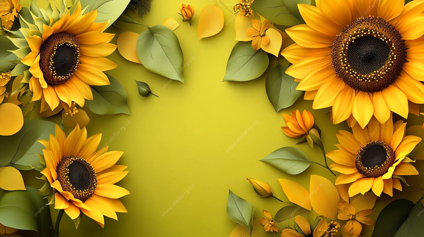 黄色背景上的向日葵装饰