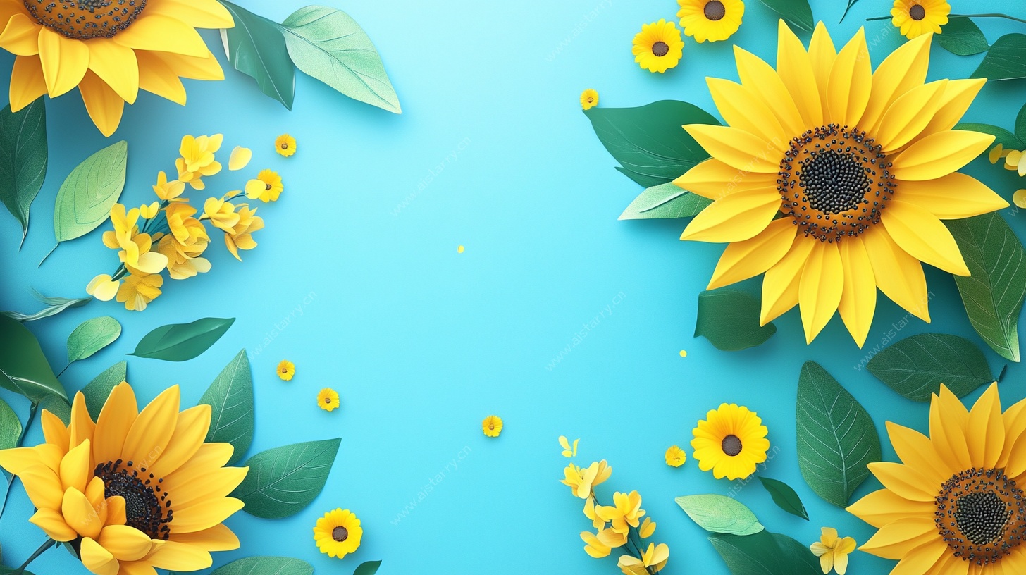 蓝色背景上的向日葵插画