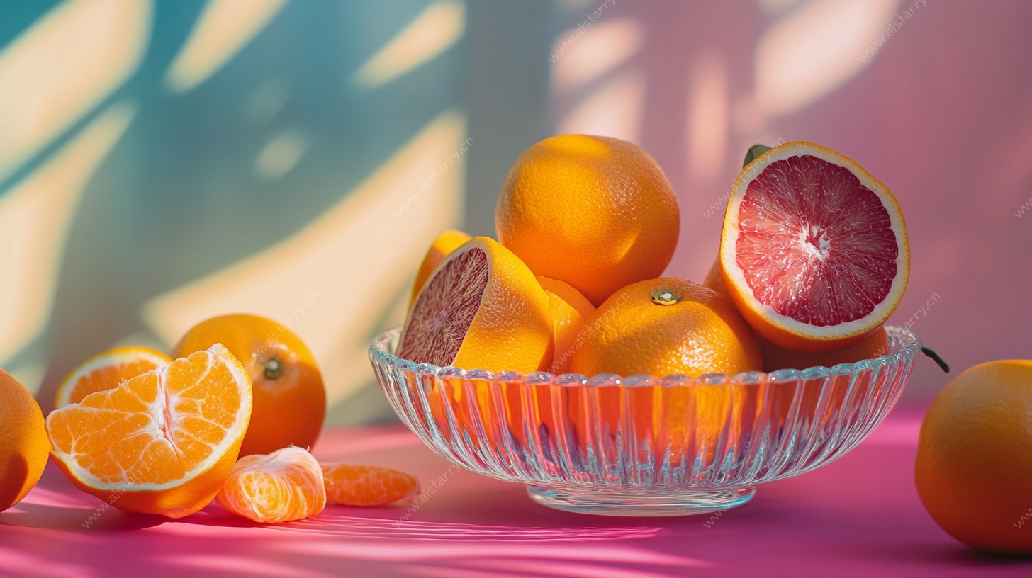 玻璃碗中的多彩柑橘