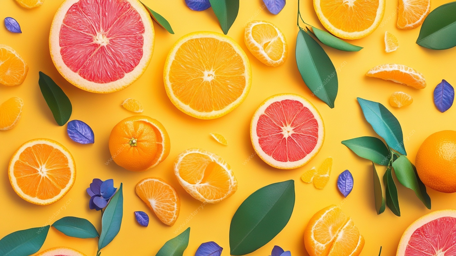 缤纷柑橘水果平铺图