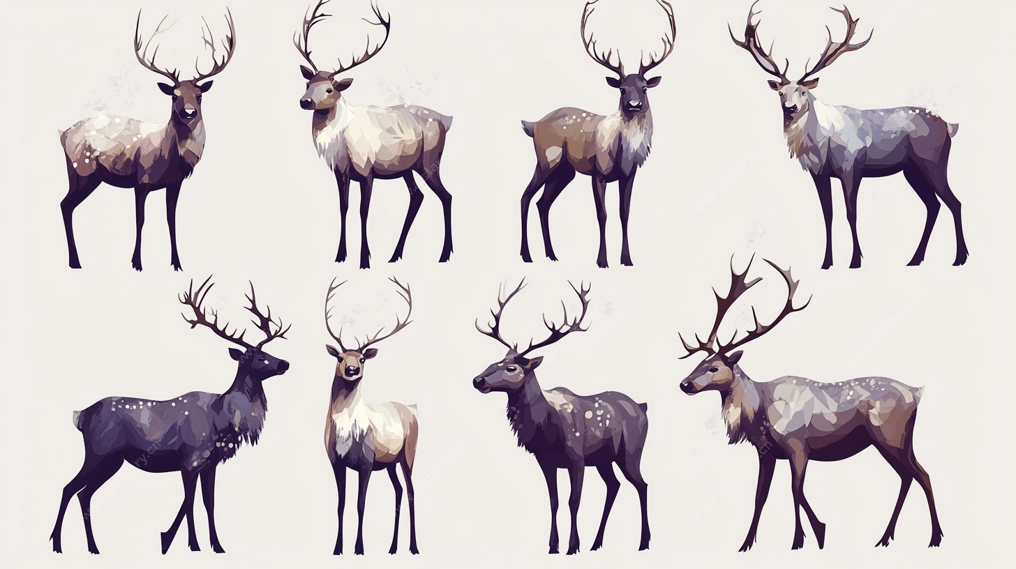 水彩风格站立麋鹿插画集