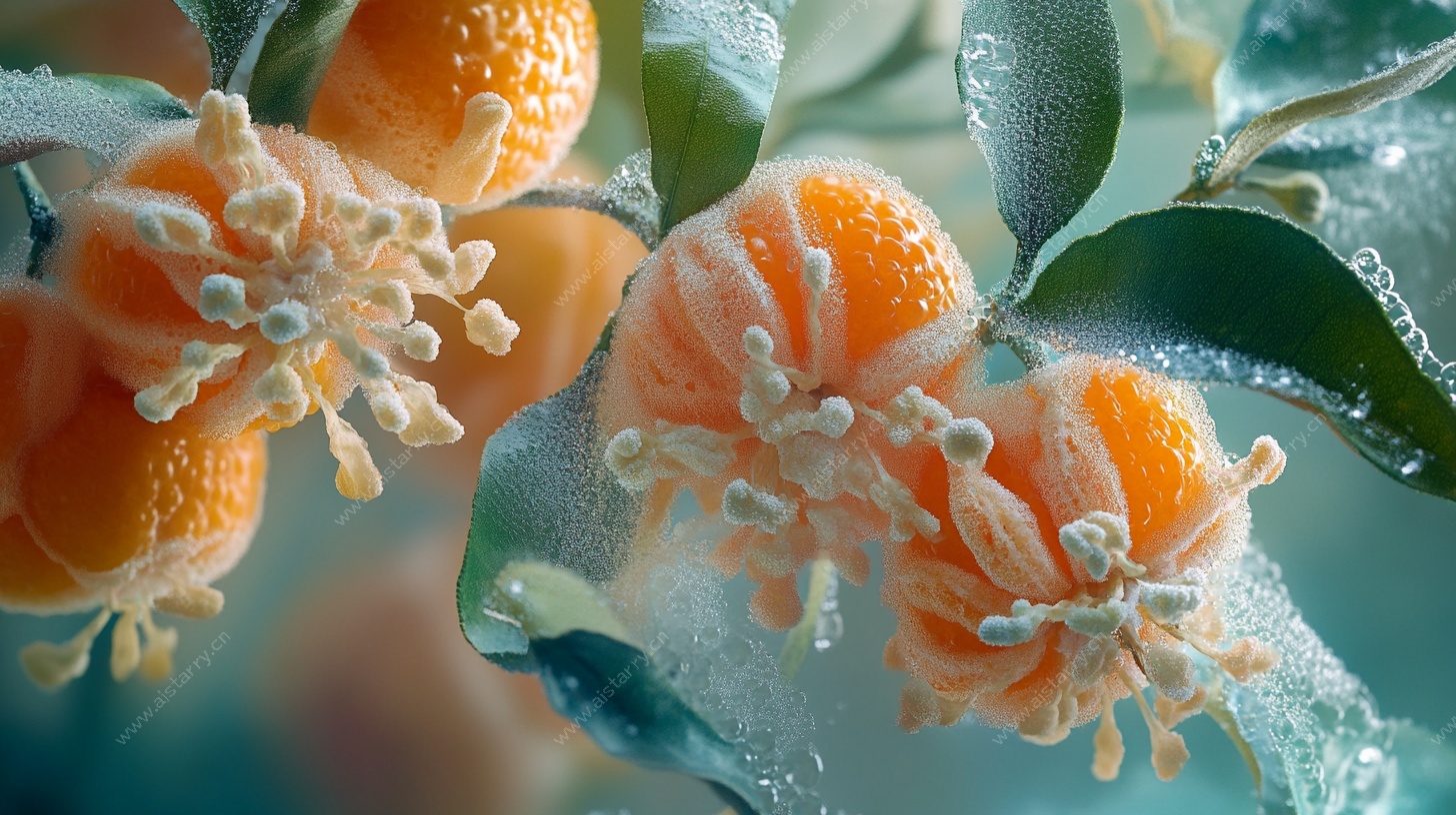 霜覆橘果的清新自然景象
