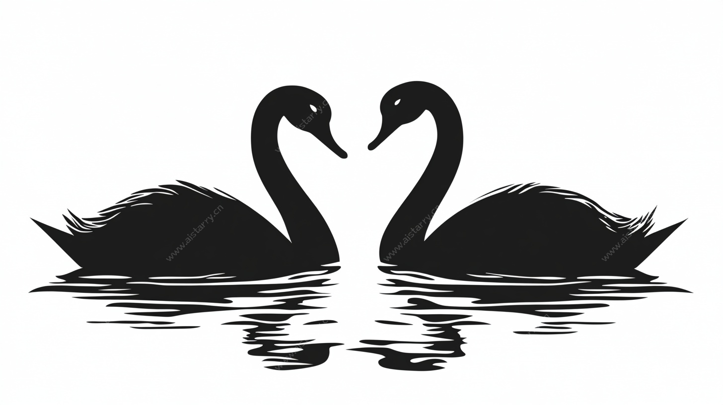 双天鹅水中相依剪影图