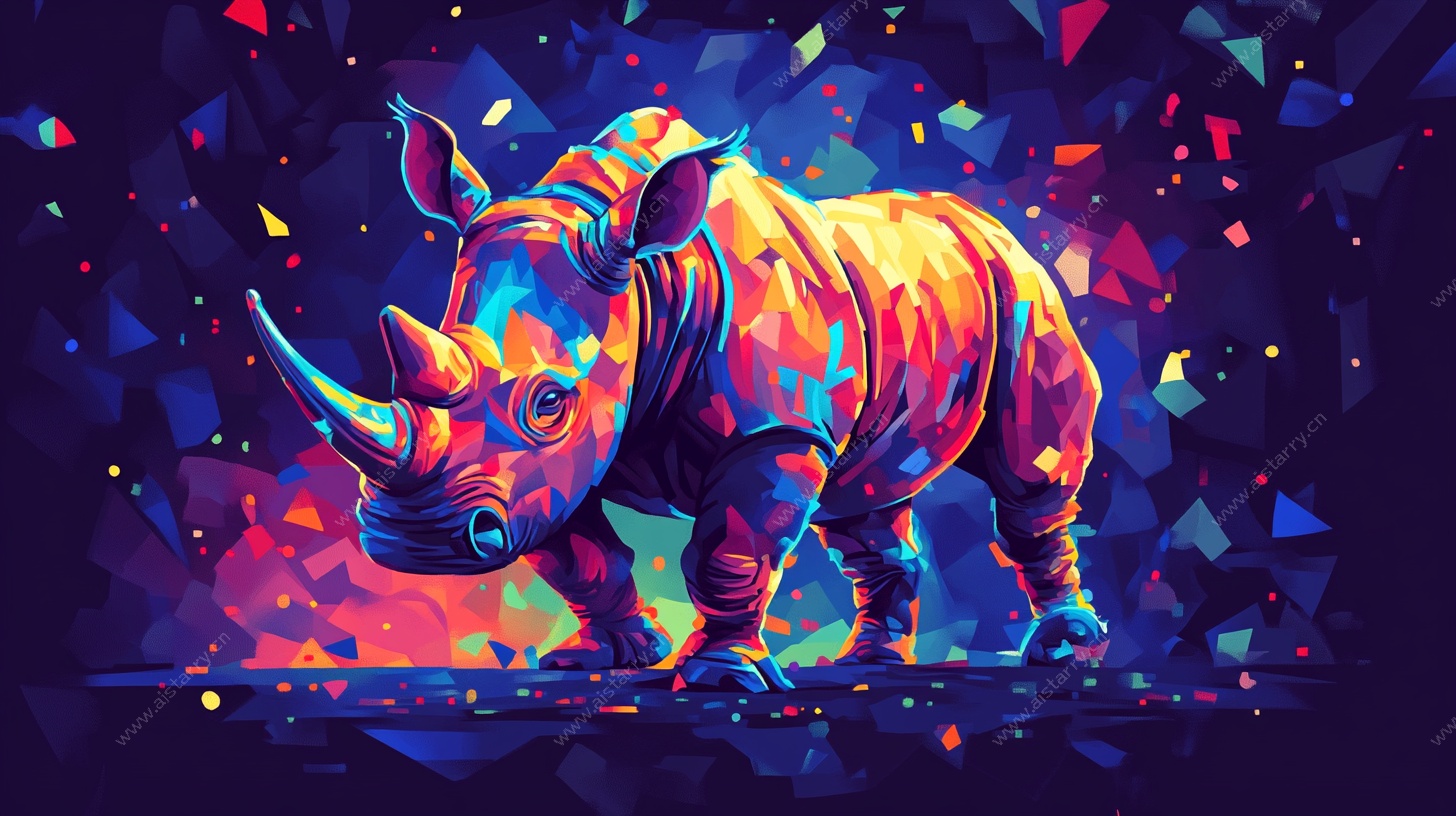 炫彩犀牛抽象艺术插画