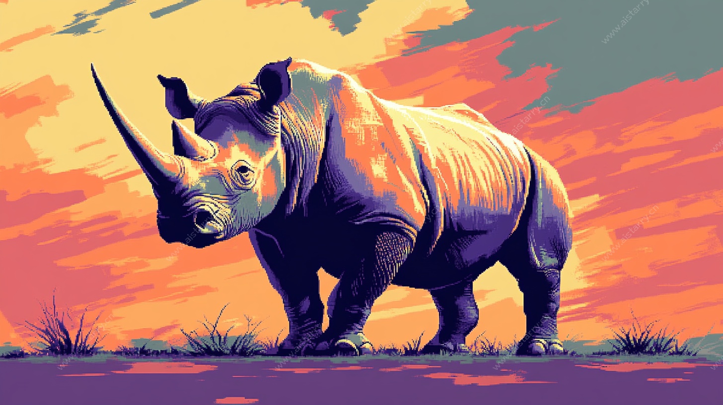 夕阳下的犀牛插画