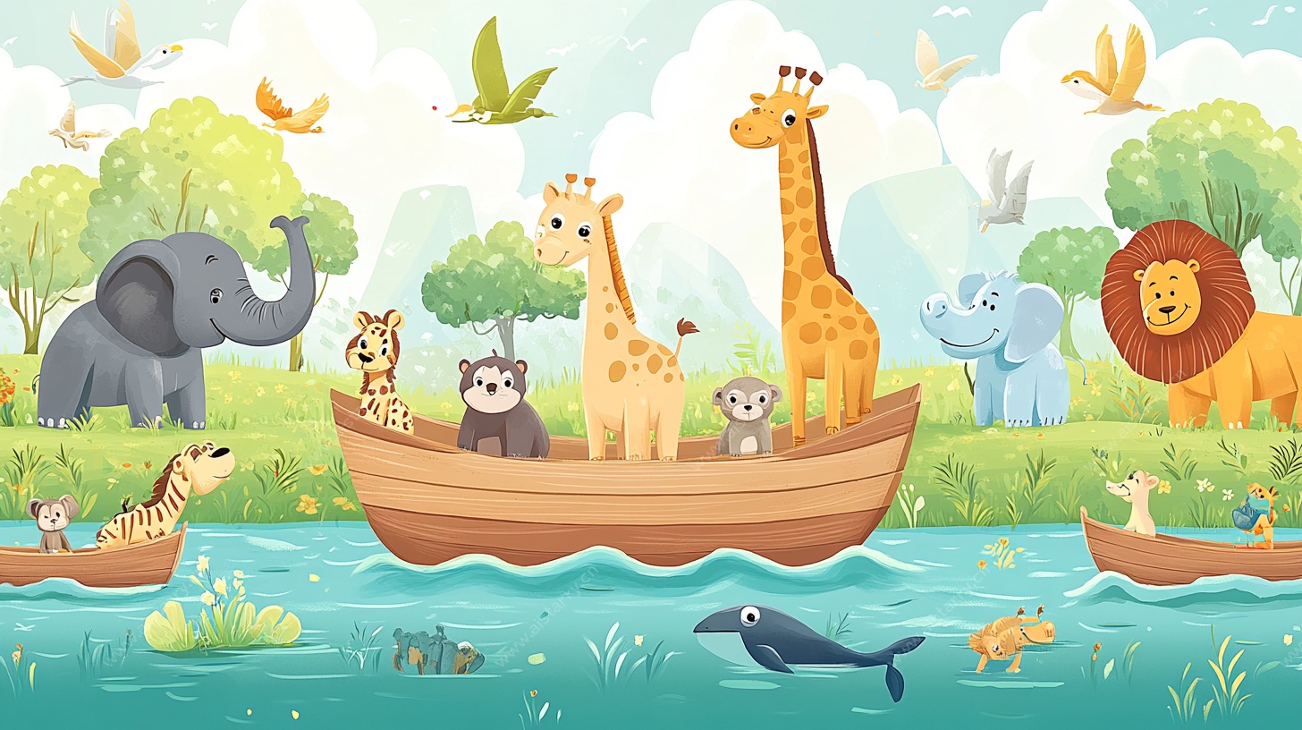 动物乘船畅游欢乐水域