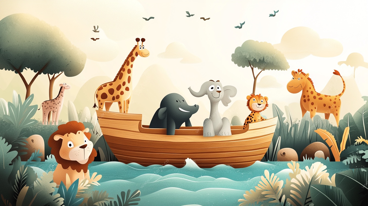 动物乘船游丛林奇幻场景