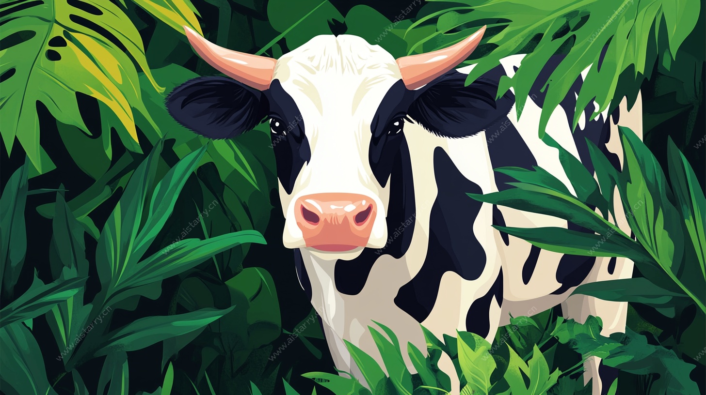 丛林中的奶牛插画