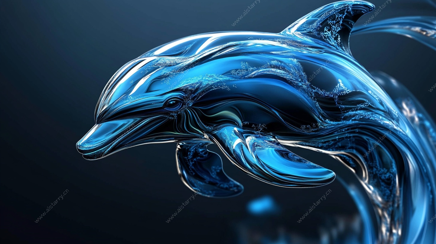 蓝色液态质感跳跃海豚
