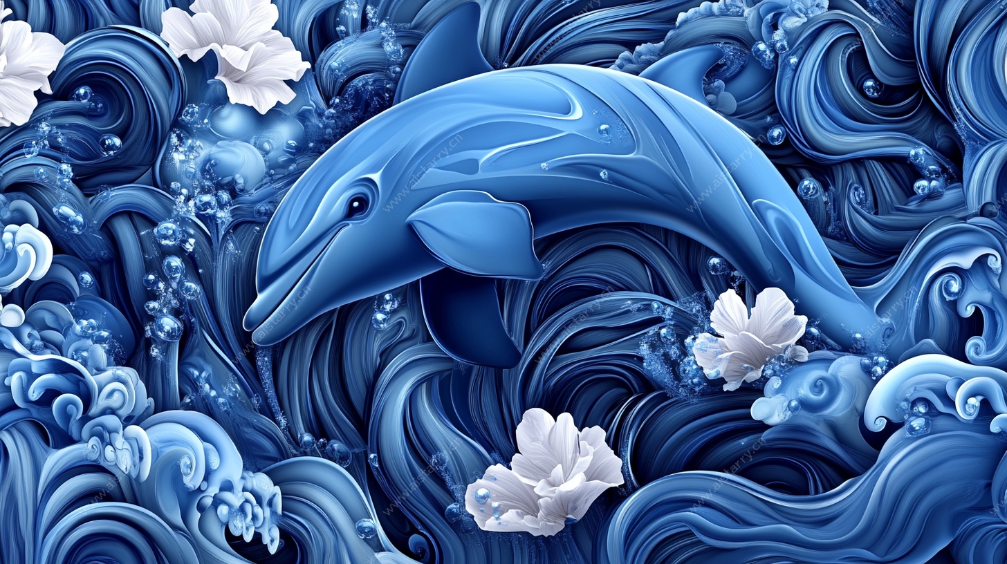 海豚跃动于蓝白海浪间