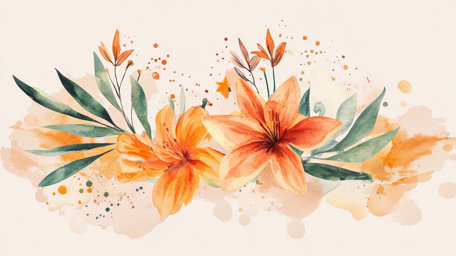 橙色花卉水彩装饰画