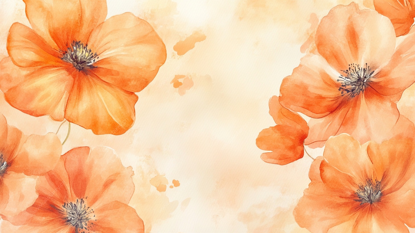橙色水彩花卉背景图