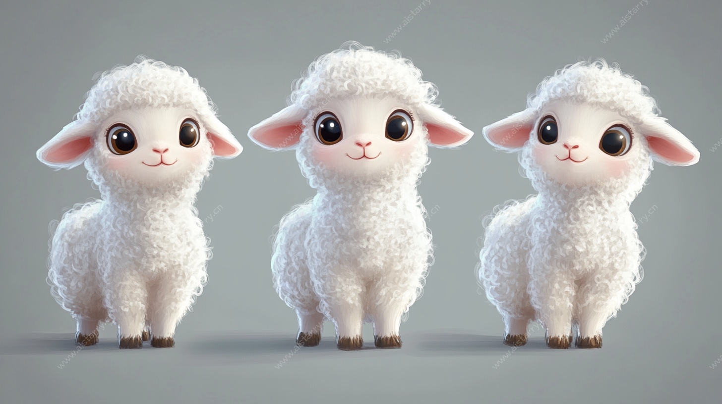 三只萌态小羊