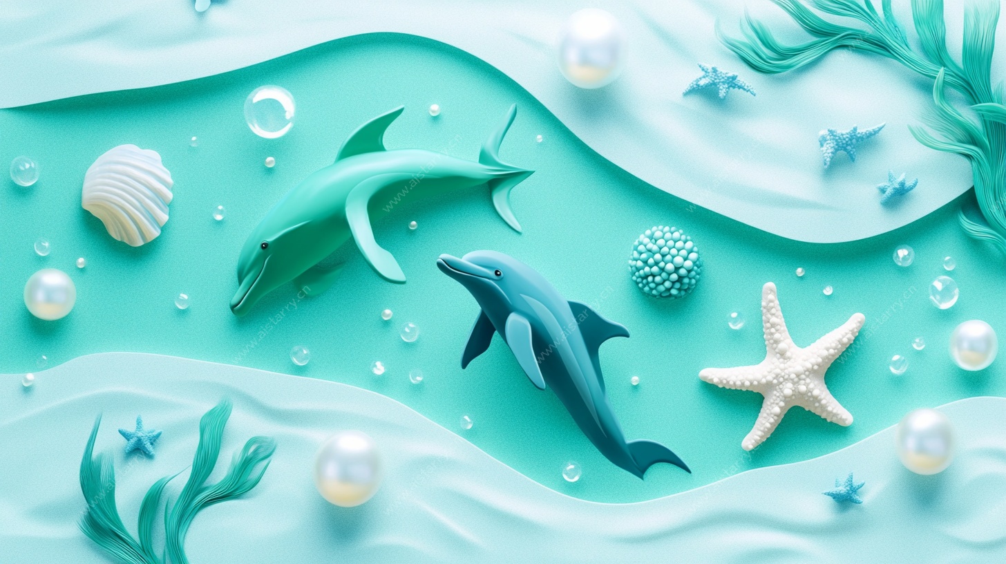 海底梦幻海豚场景插画