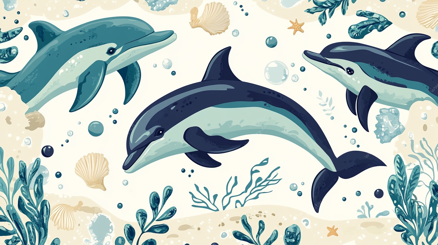 海洋中的海豚插画