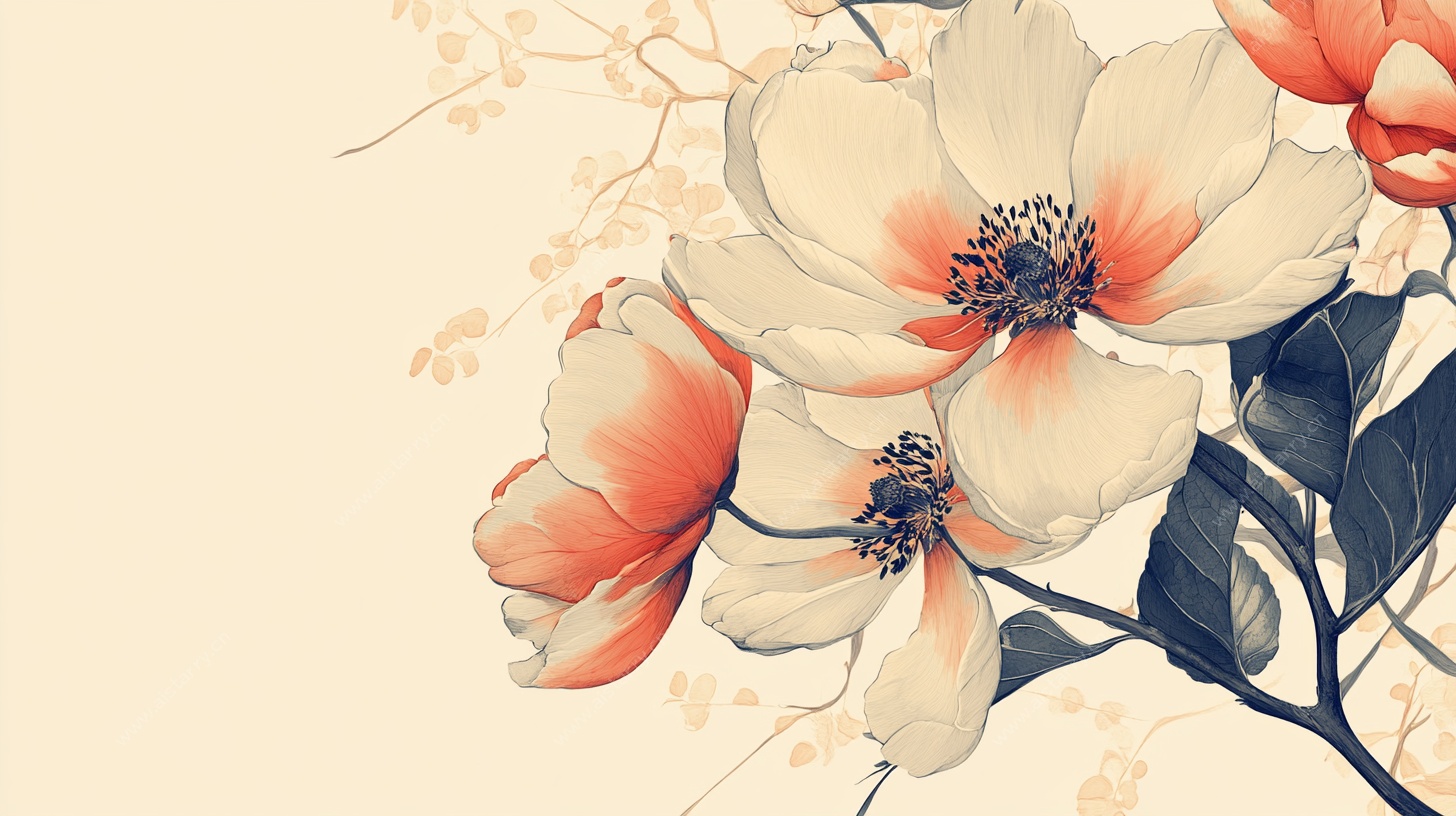 复古花卉插画艺术作品