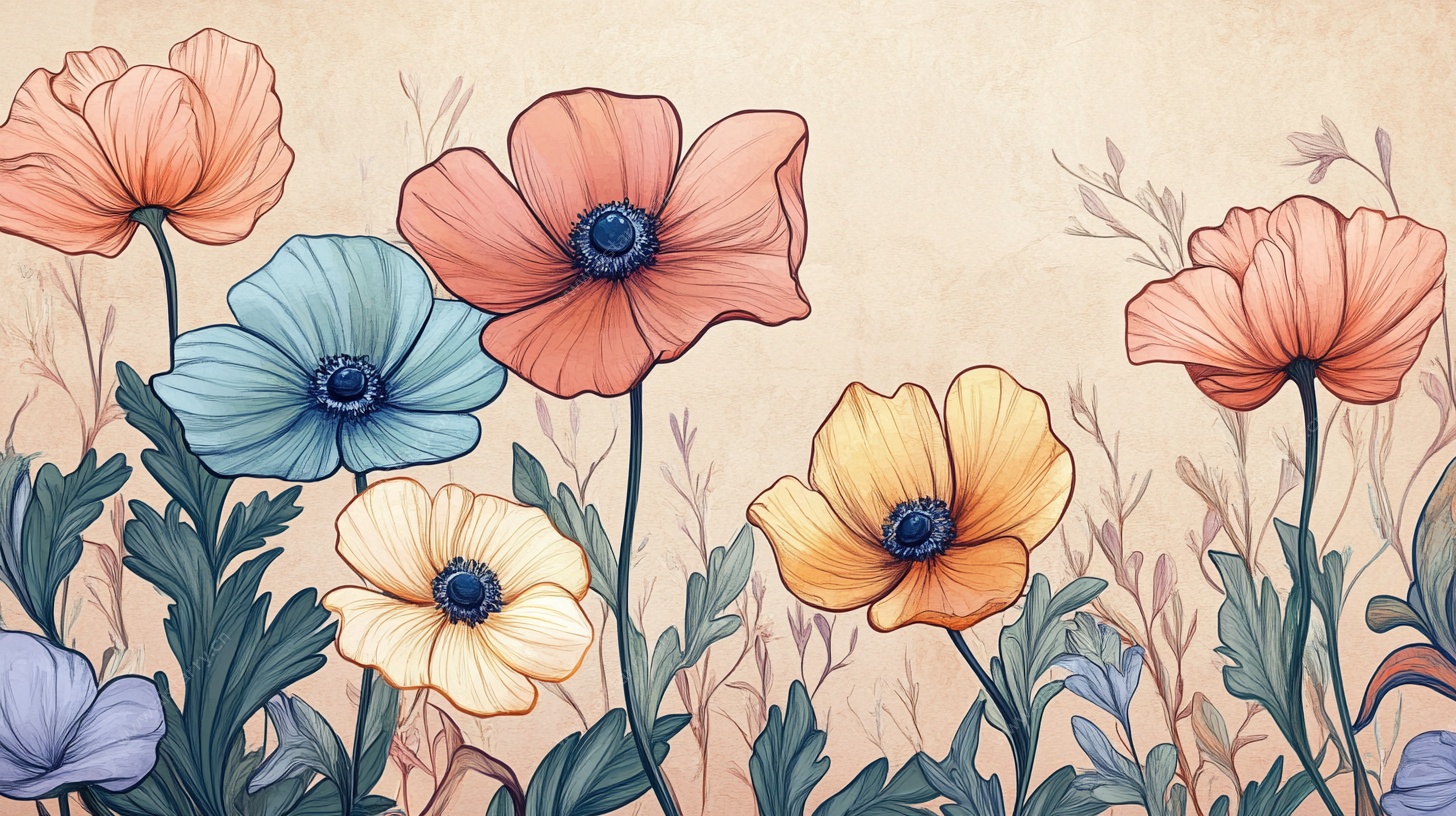 手绘多彩花卉插画作品