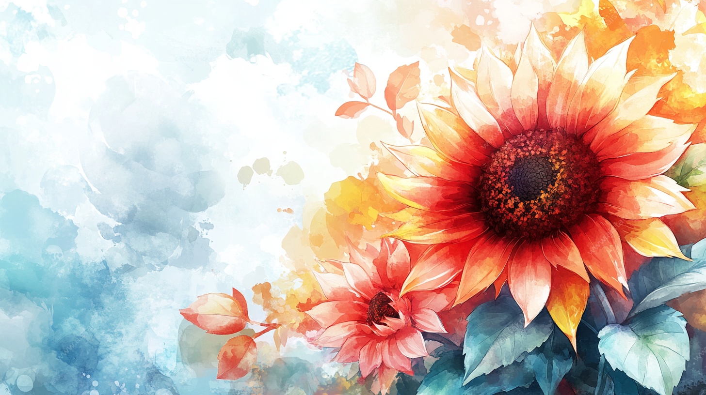 水彩绘向日葵梦幻花卉图