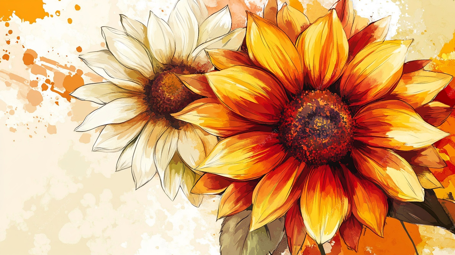 手绘向日葵花卉插画