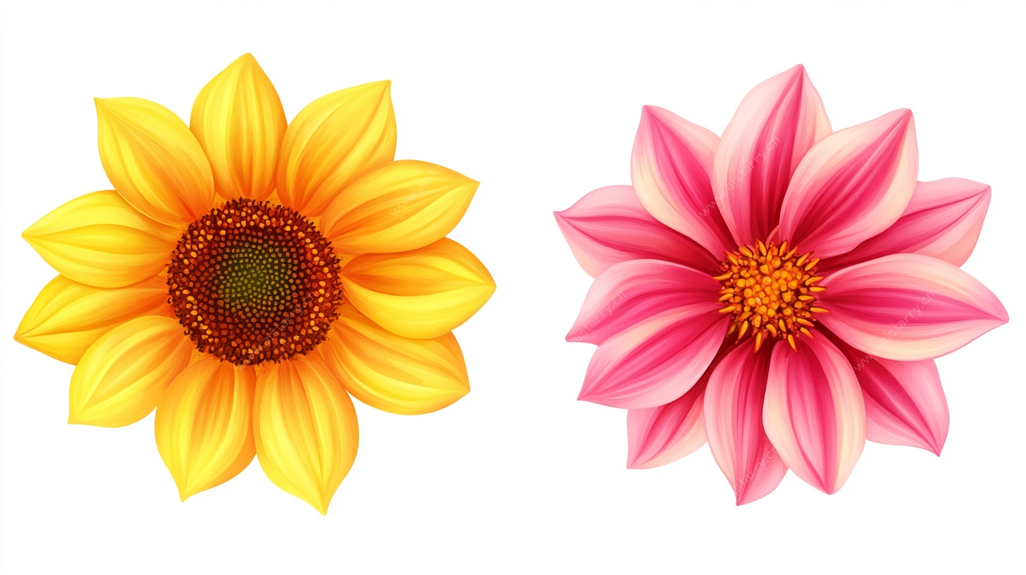 两朵鲜艳花卉插画