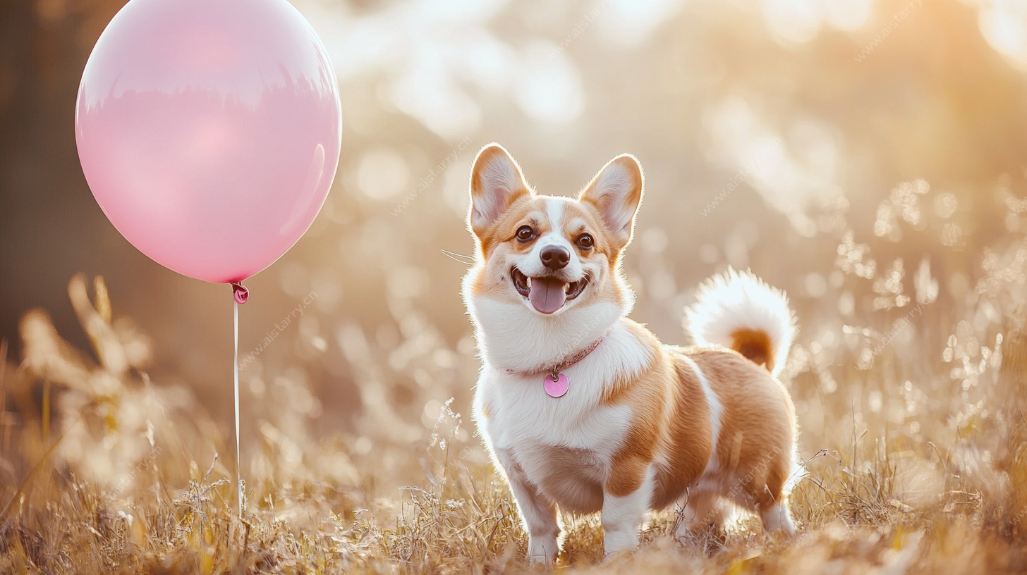 阳光下的快乐柯基与气球