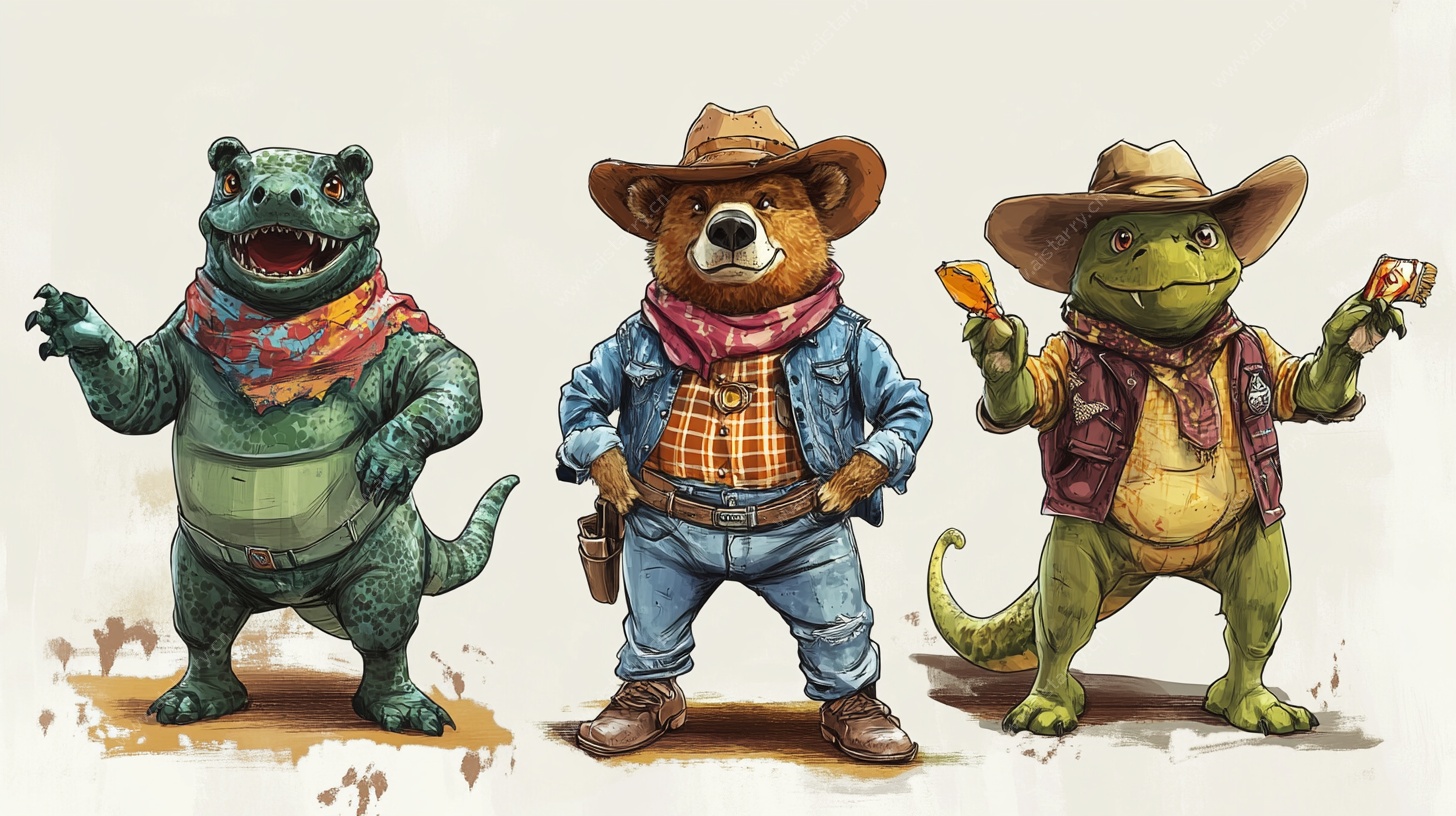 西部风动物牛仔角色插画