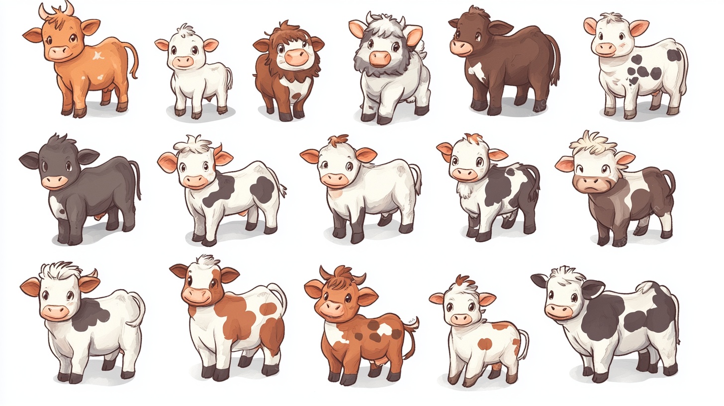 可爱多样卡通牛形象集合