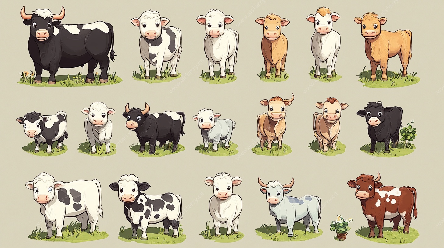 可爱卡通牛群插画集合