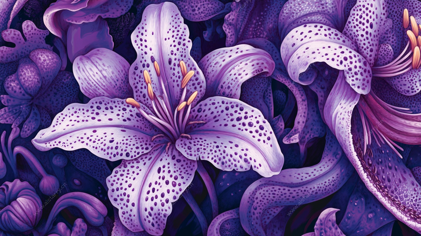 紫色梦幻百合花插画