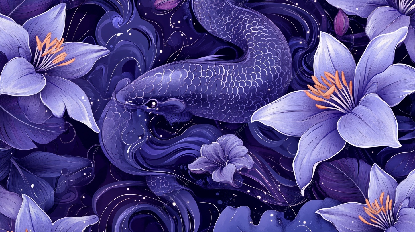 紫花锦鲤奇幻插画