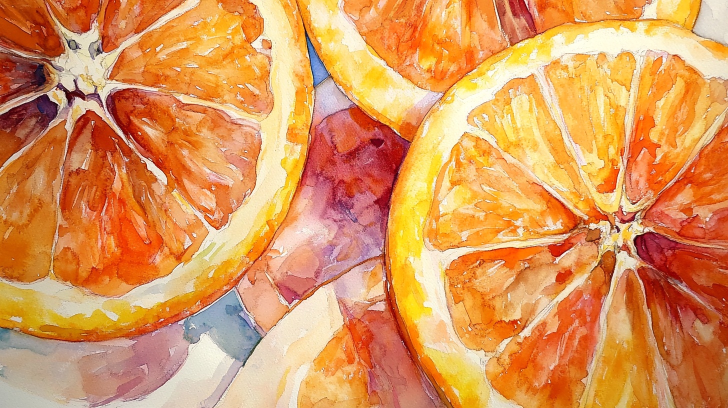水彩绘橙子切片图