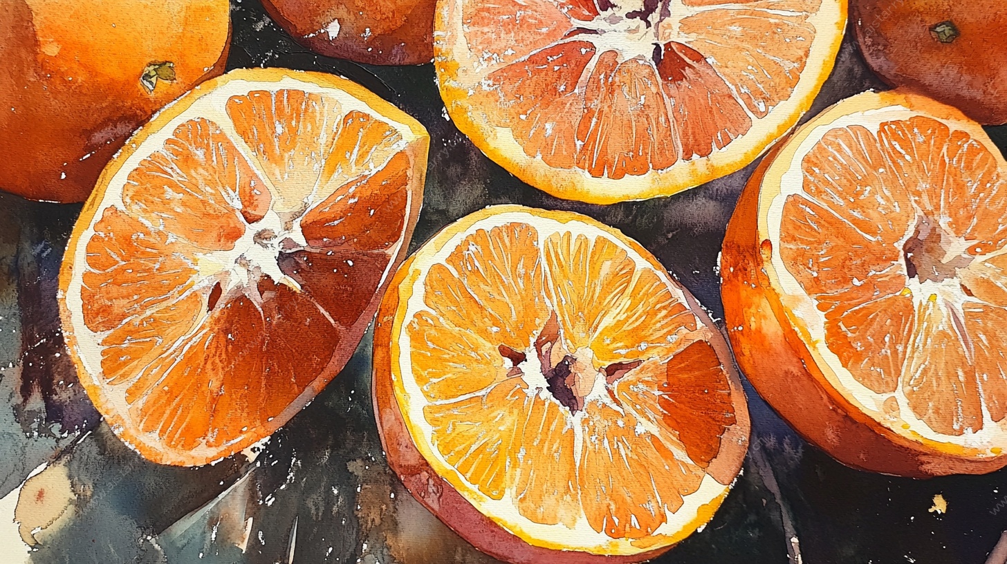 新鲜切开的多汁橙子画面