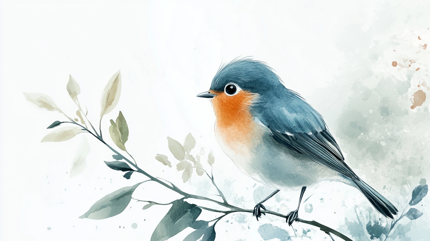 蓝羽橙胸小鸟栖于枝桠