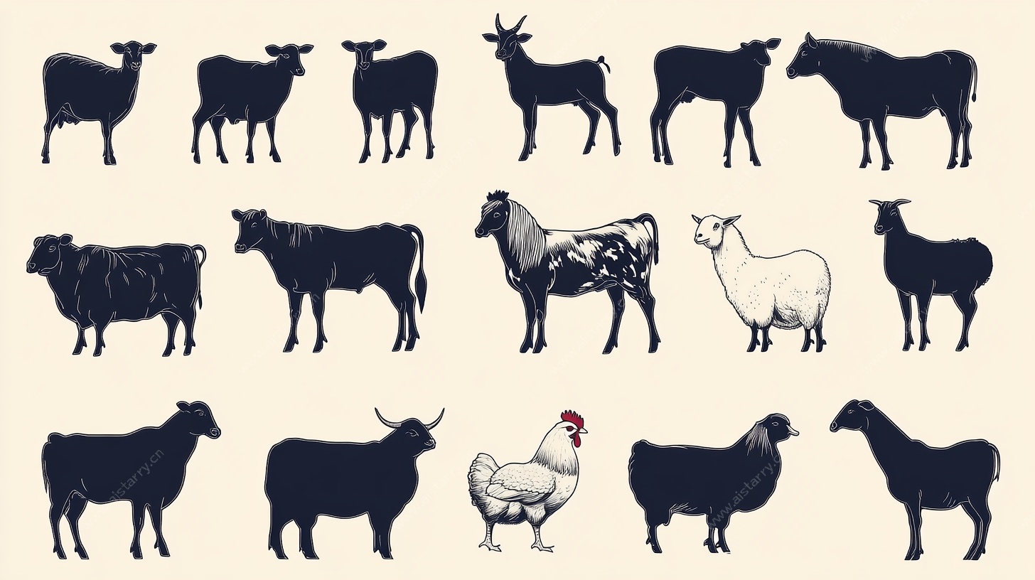家畜剪影集合图