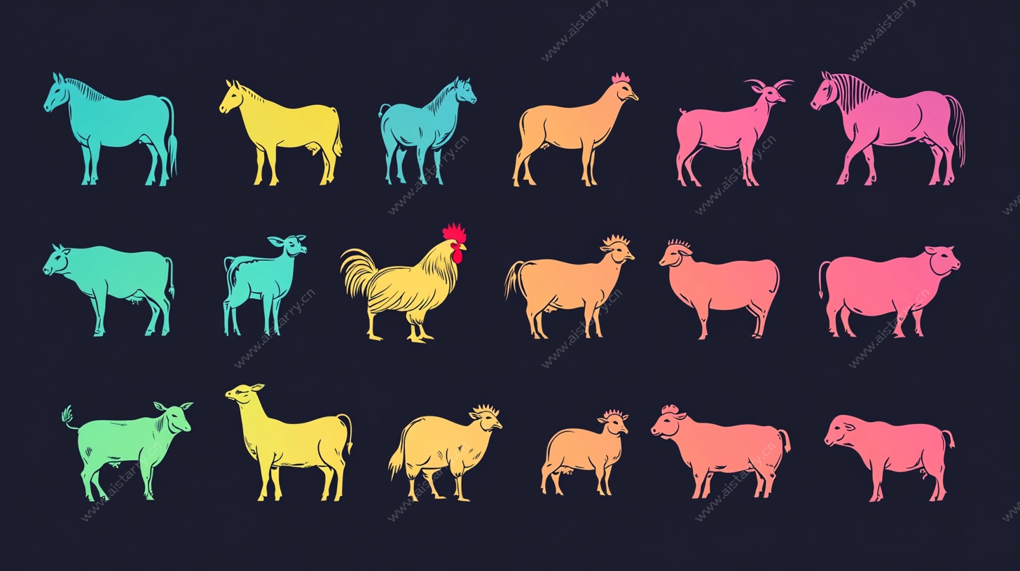 多彩家畜家禽剪影集合