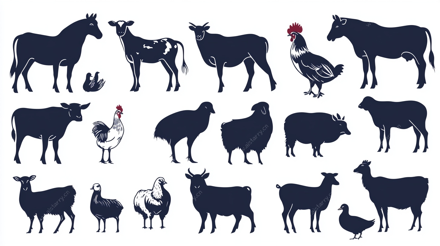 农场动物剪影集合