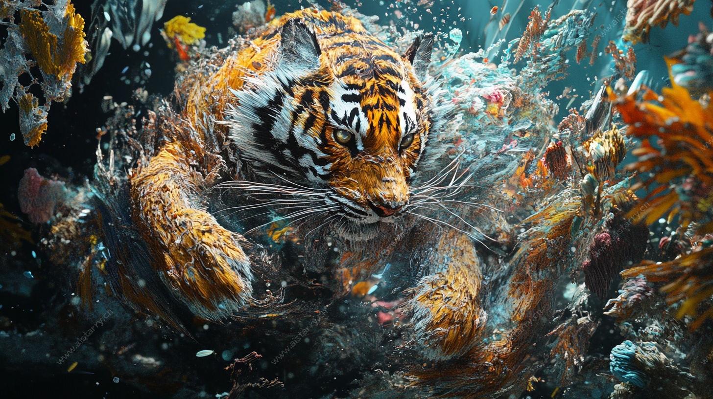 水下猛虎奇幻图景