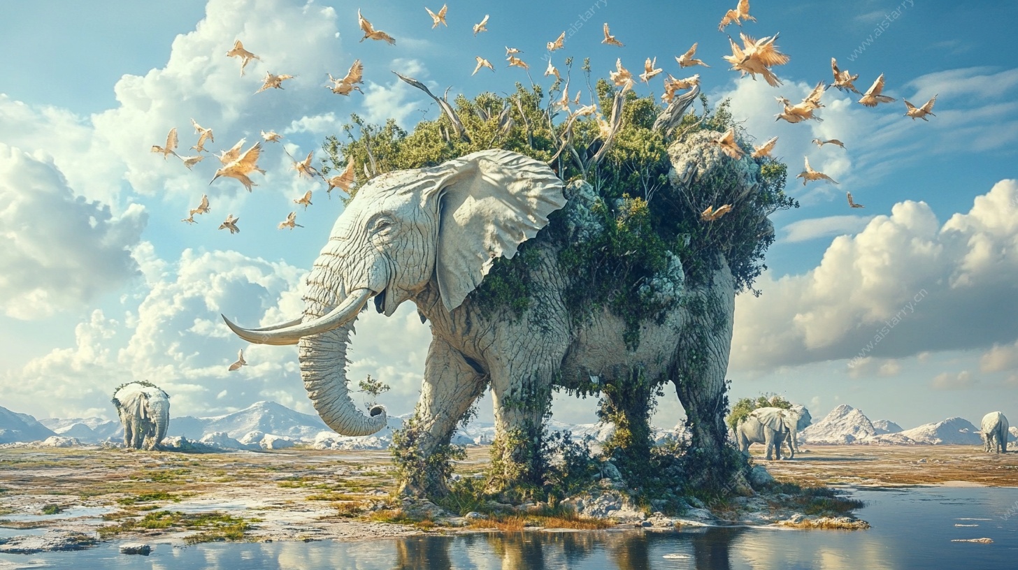 大象驮绿植奇幻景象