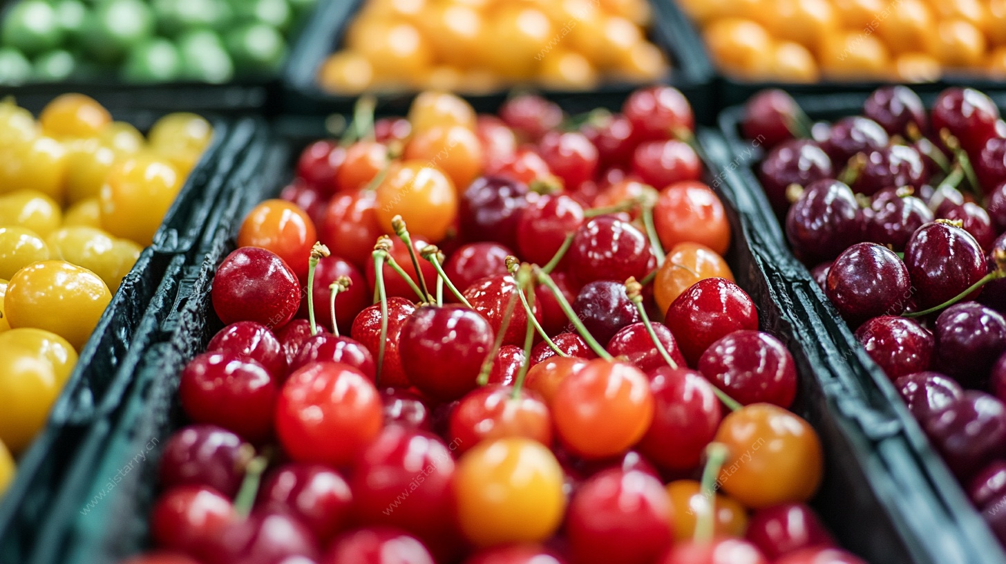 新鲜多彩樱桃陈列展示