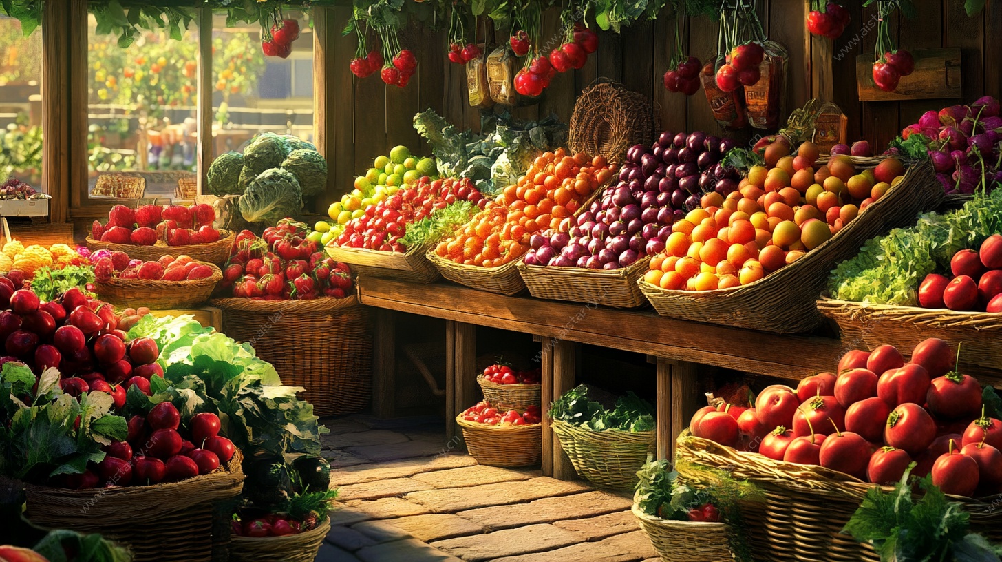 田园风蔬果摊位插画