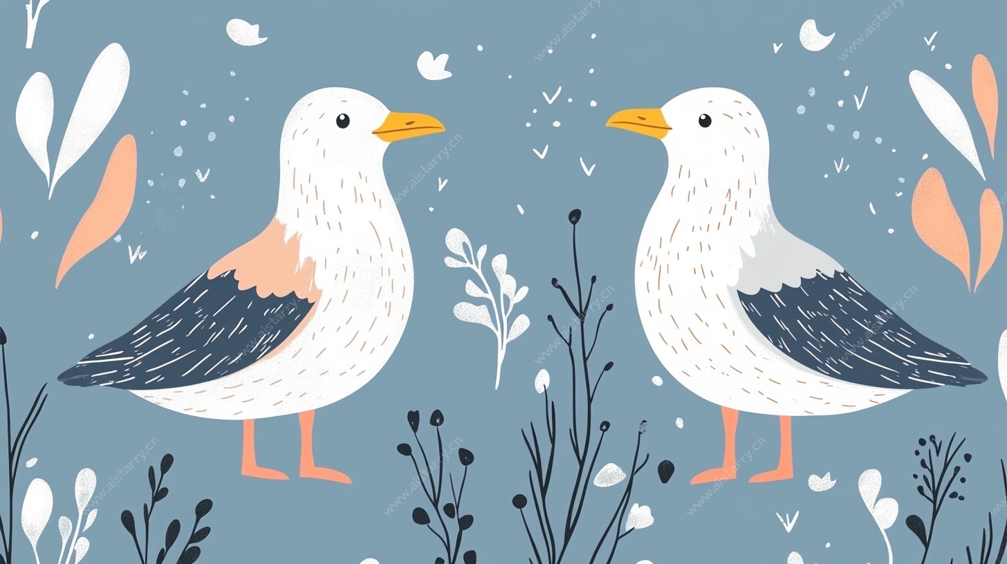 两只海鸥的清新插画世界
