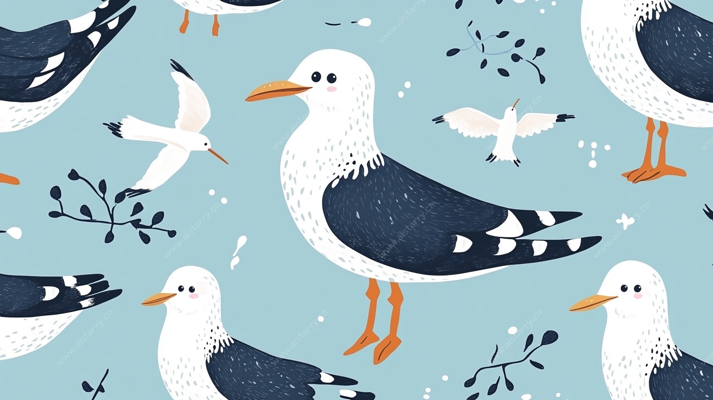 海鸥图案 清新海洋风插画