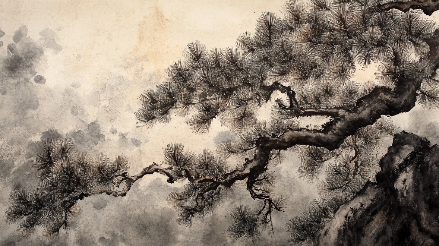 水墨松枝图