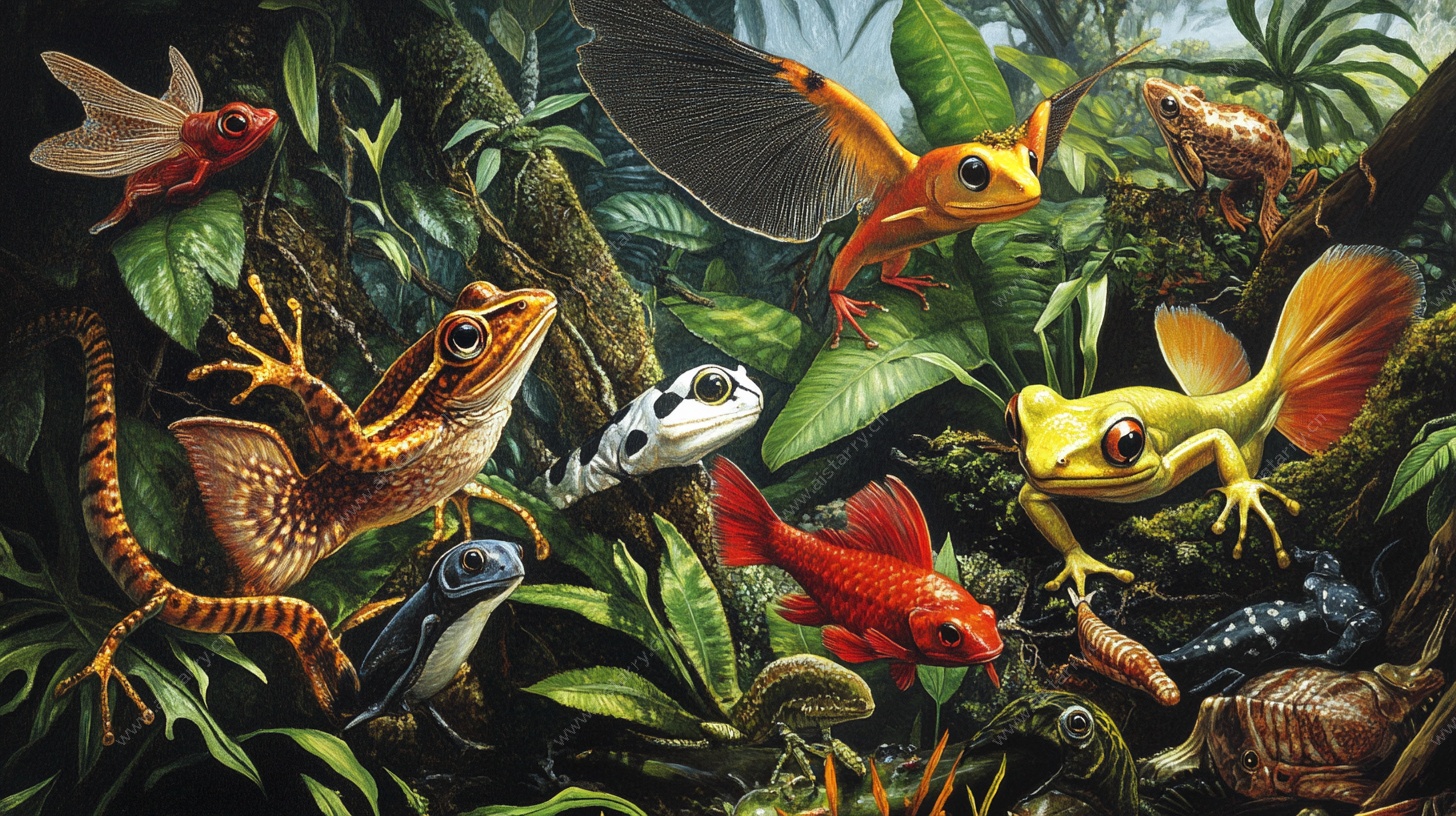 奇幻雨林中的两栖生物聚会